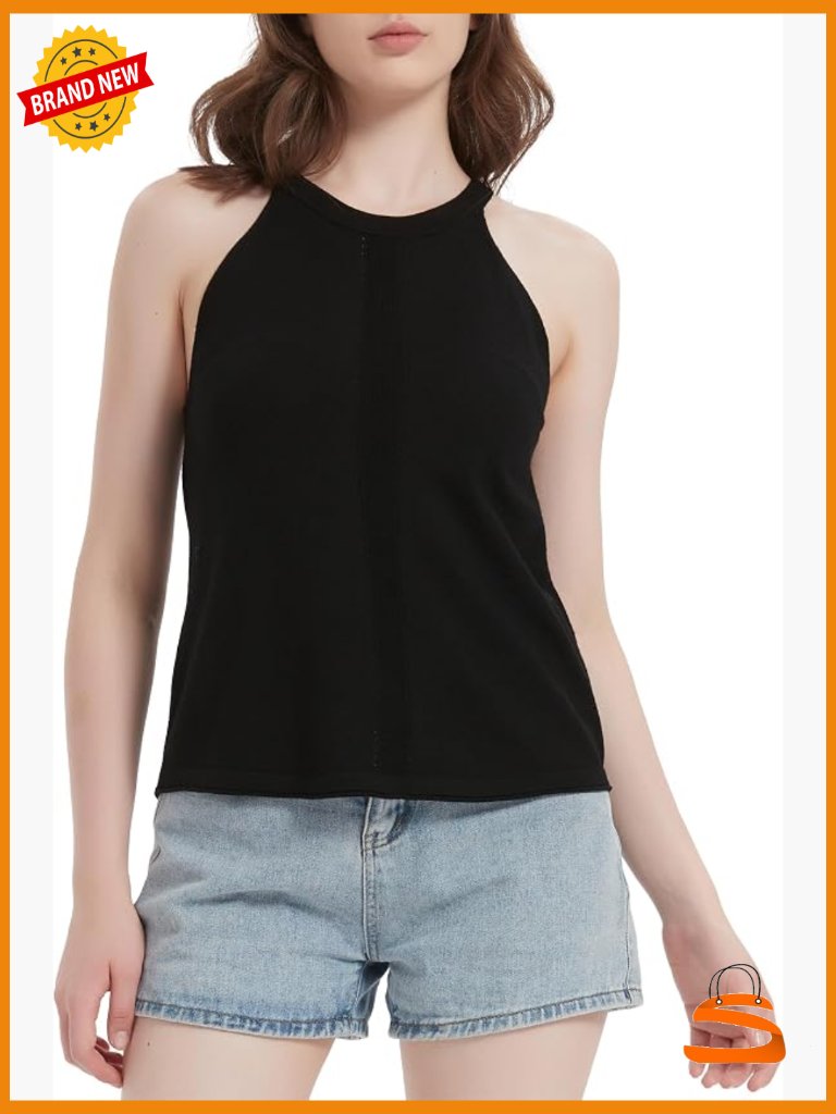Women's Merino Wool Halter Neck Tank Top, Lightweight Sleeveless Blouse